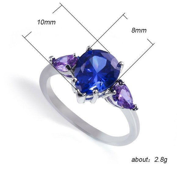 New 925 Silver Pear Cut Blue Sapphire Wedding Ring - Picture 3 of 4